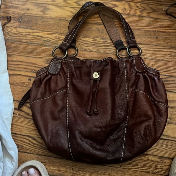 Lucky Brand Italian Leather Purse cognac brown slouchy shoulder hobo - Picture 1 of 10